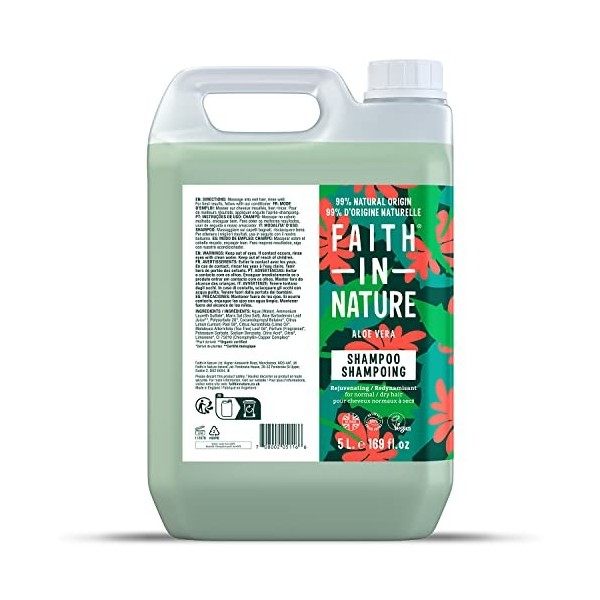 Shampooing Naturel à lAloe Vera Faith in Nature, Régénérant, Vegan & Cruelty Free, Sans parabènes & SLES, Pour cheveux norma