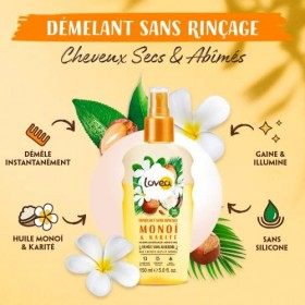 LOVEA - Démêlant Sans Rinçage - Monoï Et Karité - Démêle Sans Alourdir - Cheveux Secs & Abîmés - 98% DOrigine Naturelle - Sa
