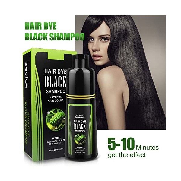 Shampooing naturel pour cheveux noirs, shampooing blanc à noir pour hommes et femmes, shampooing colorant pour cheveux blancs
