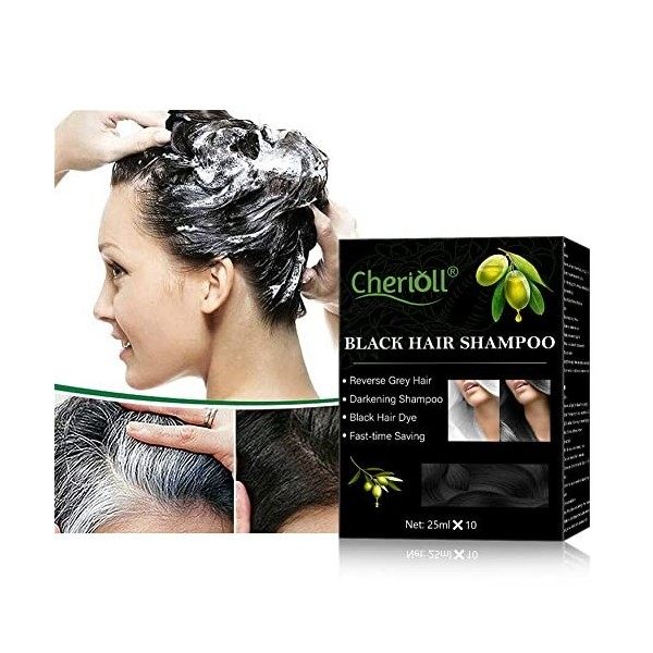 10x 25ml Black Shampooing, Colorant Noir, Instant Hair Dye - pour la Croissance des Cheveux | pour des Cheveux Naturels et Fo