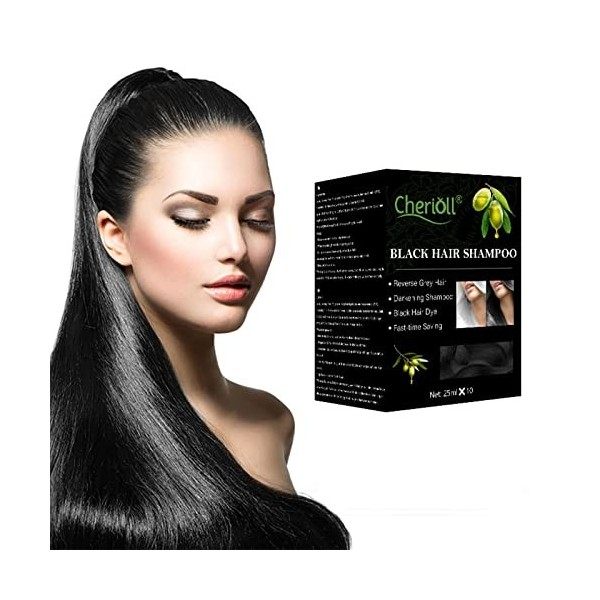 10x 25ml Black Shampooing, Colorant Noir, Instant Hair Dye - pour la Croissance des Cheveux | pour des Cheveux Naturels et Fo