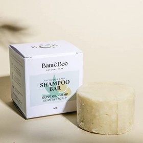 BAM&BOO Shampoing Solide | Cuir chevelu sensible | Huile dolive + chanvre | Shampoing solide bio, naturel et vegan 90gr