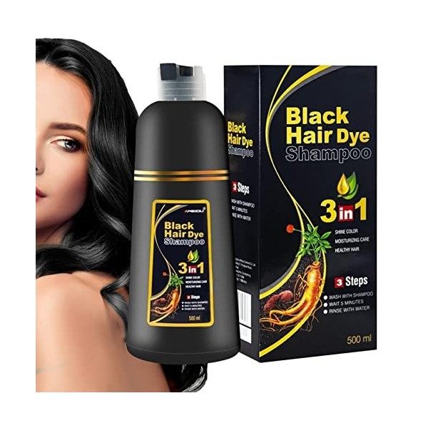 Shampooing De Coloration Instantanée 3 En 1 Noir Pour Cheveux Gris, Shampooing De Teinture Cheveux Noirs 3 En 1, 3 En 1, Tein