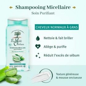 LE PETIT OLIVIER - Shampooing Micellaire Soin Purifiant - Aloe Vera & Thé Vert - Purifie & Allège - Cheveux Normaux À Gras - 