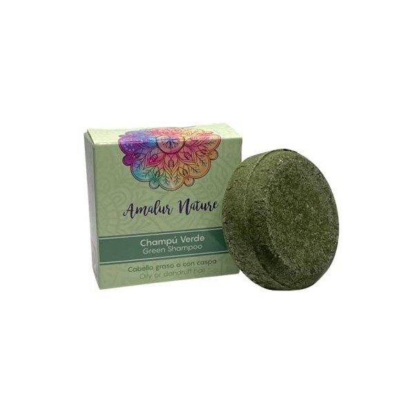 Shampooing solide Vert sans sulfate 50 gr – Pour cheveux gras, dermatite ou pellicules - Amalur Nature - Convient aussi pour 