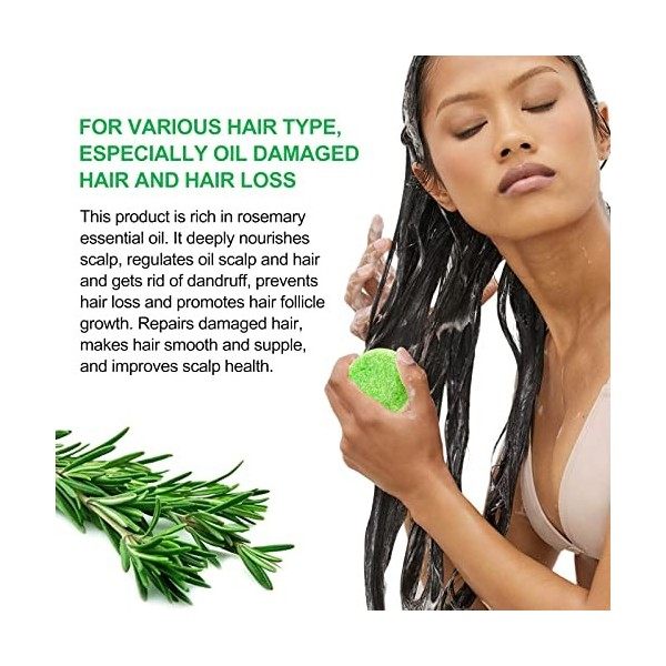 Romarin Shampooing Solide, Shampoo Romarin Cheveux Savon, Bio Shampooing Bar Naturel Repousse Cheveux Antipelliculaire Cheveu