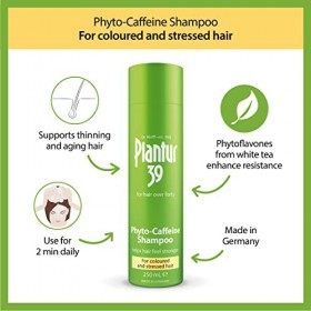 Plantur 39 Phyto Caféine Shampoo Pour les cheveux colorés et abîmés 1x 250ml | Prévient et réduit la perte de cheveux | Formu