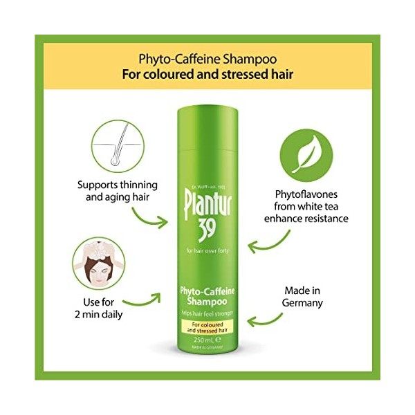 Plantur 39 Phyto Caféine Shampoo Pour les cheveux colorés et abîmés 1x 250ml | Prévient et réduit la perte de cheveux | Formu