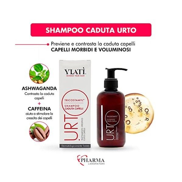 YLATÌ | Tricostamyl Shampooing Urto – Shampooing anti-chute stimule la croissance et renforce le cheveu avec la caféine, lAs