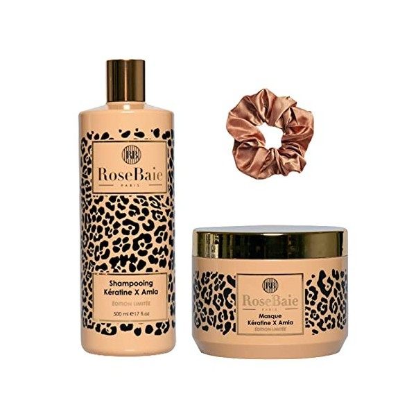 Rosebaie Coffret Keratine & Amla Shampoing 500 ml + masque 500 ml + 1 Chouchou De Couleur Aléatoire Offert