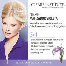 CLEARÉ INSTITUTE, Shampooing Mattifiant Violet, Neutralise les tons indésirables, Spécialement pour les cheveux teints, blond