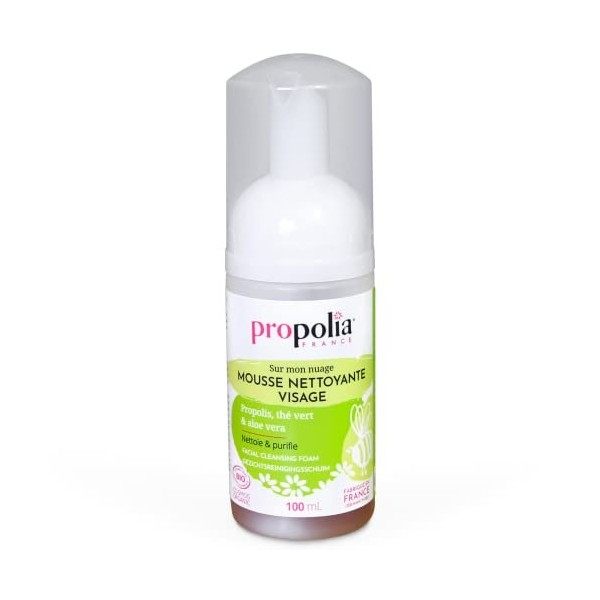 PROPOLIA- Bio - Mousse lavante visage - Propolis/Aloe Vera/Eaux florales de thé vert et menthe poivrée - Adolescents et adult