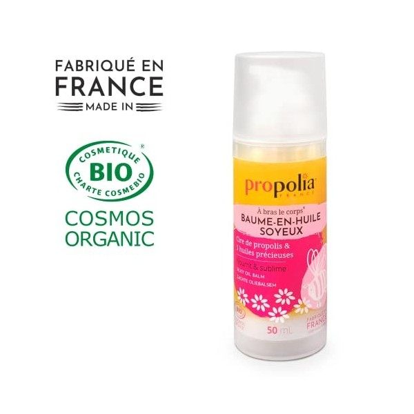 Propolia - Bio - Baume-en-huile soyeux Corps Propolis/Huiles précieuses - Nourrit et Protège - Fabriqué en France - 50 ml