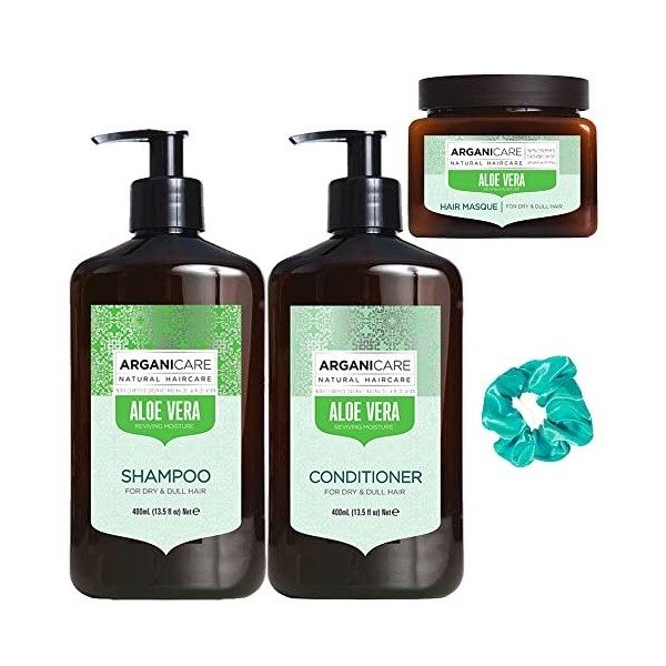 Arganicare - Mon Trio Aloé Vera - 1 Shampoing 400 ml - 1 Leave in conditioner 400 ml - 1 Masque 500 ml + 1 Chouchou Couleur A