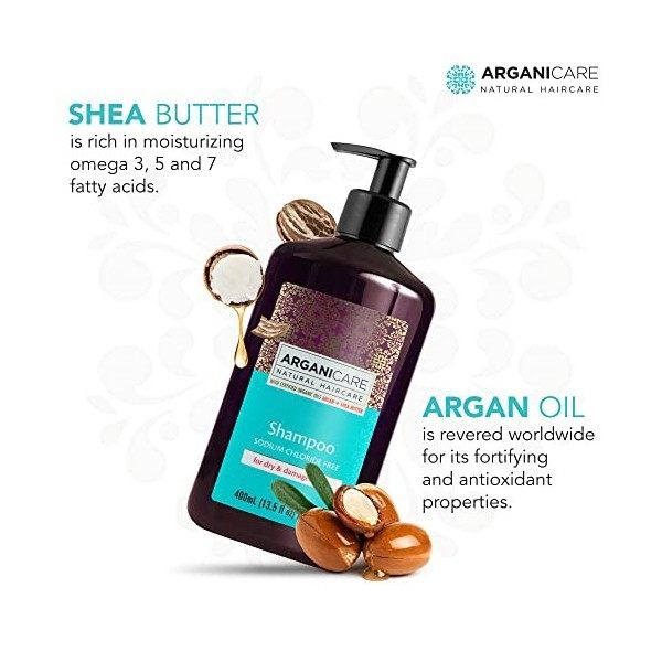 Arganicare Shampoo for Dry & Damaged Hair Enriched with Organic Argan Oil and Shea Butter 13.5 Fluid Ounce by Arganicare