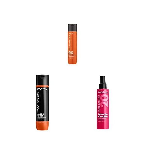 Matrix | Trio Mega Sleek | Shampoing + Après-Shampoing + Spray | Pour Cheveux Indisciplinés | Anti-Frisottis + Nourrit + Prot
