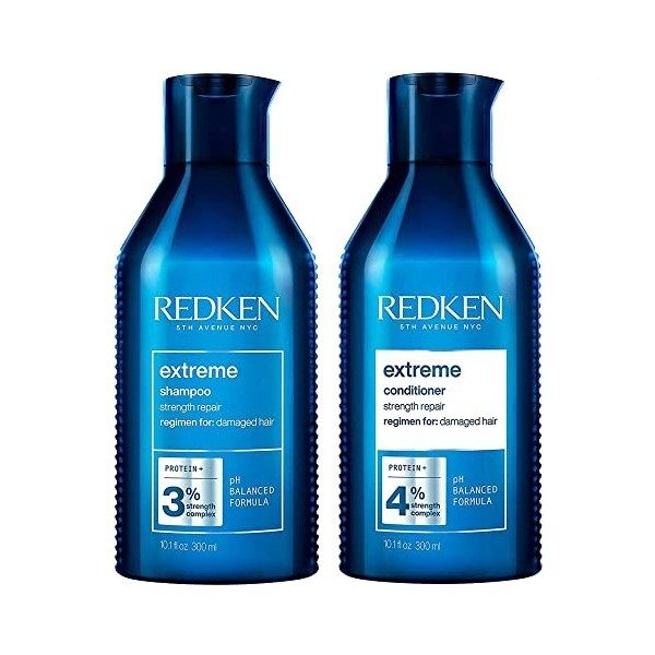 Redken, Shampoing & Après-Shampoing Fortifiants pour Cheveux Abimés, Riche en Protéines, Extreme, 300 ml + 250 ml