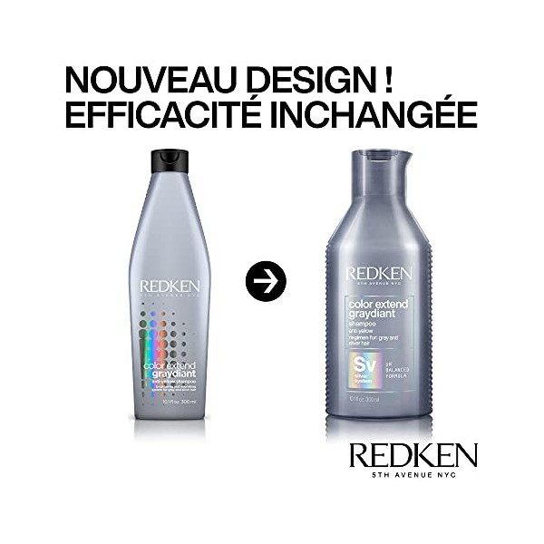 Redken, Shampoing Déjaunisseur pour Cheveux Gris ou Blancs, Éclat & Nutrition, Color Extend Graydiant, 300 ml