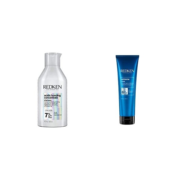 Redken Shampooing Acidic Bonding Concentrate | Pour Cheveux Abimés | Soin Bonding | Acide Citrique | 300 ml & Masque Réparate