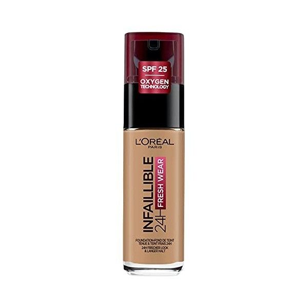 LOréal Paris - Fond de Teint Fluide Infaillible 24h Fresh Wear - Tous Types de Peaux - Teinte : Ambre doré 290 - 30 ml