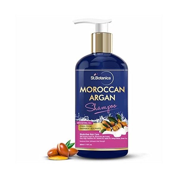 Shampoing pour cheveux à largan marocain 300 ml - Sans SLS/paraben - Avec huile dargan, protéines de soie, huile damande, 