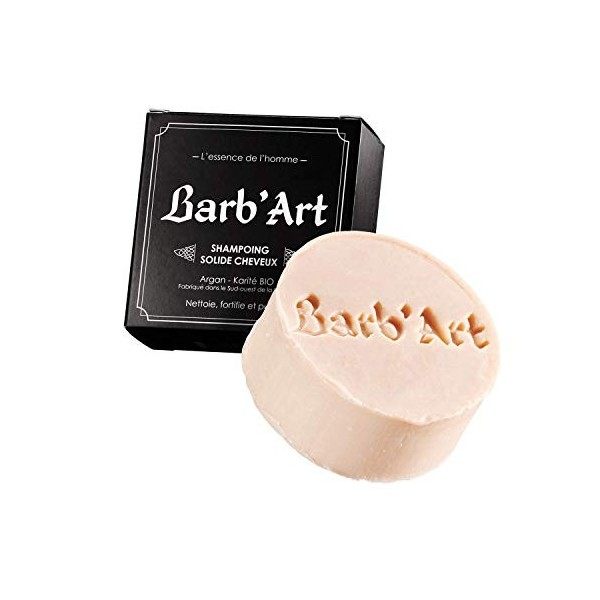 BarbArt - Shampooing Solide cheveux normaux ou secs - Argan et Karité Bio - Homme - 100g