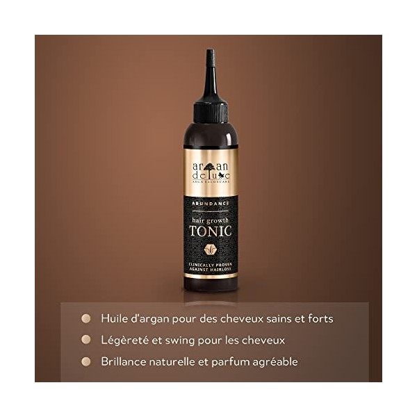 Tonique croissance Argan Deluxe – Soins capillaires – Shampooing anti-chute pour des cheveux forts et plus de volume – Shampo