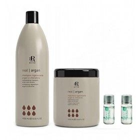 MASQUE ET SHAMPOOING REGENERANT ARGAN STAR, 1000 ML, RR REAL STAR, 2 FLACONS DE TRAITEMENT RESTAURATION 10 ML offerts