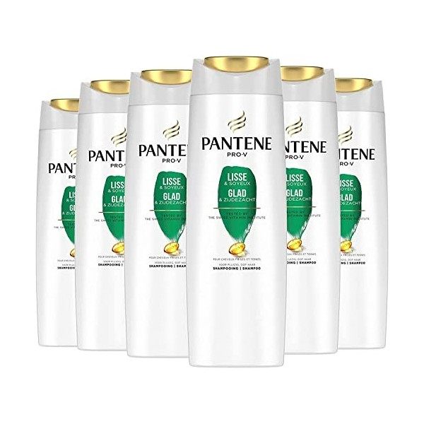 Pantene Active Pro-V Lisse & Soyeux Shampoing, Formule Pro-V + Antioxydants, pour les Cheveux Frisés et Indisciplinés, 225 ML