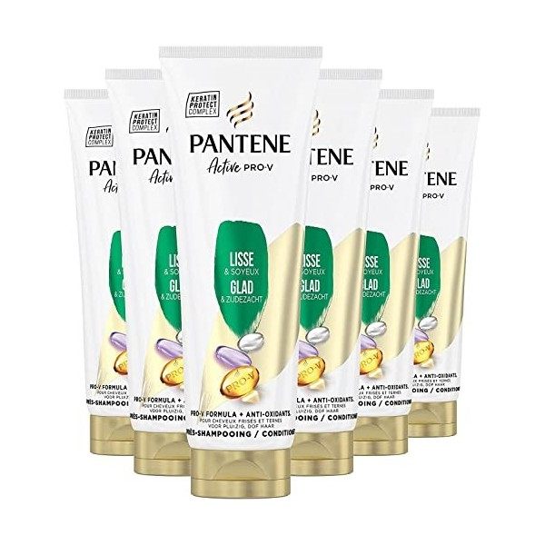 Pantene Active Pro-V Lisse & Soyeux Shampoing, Formule Pro-V + Antioxydants, pour les Cheveux Frisés et Indisciplinés, 225 ML