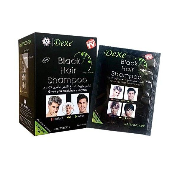 Black Hair Shampoo -Shampoing Colorant Noir-Instant Hair Dye - Black Color - Simple to Use - Last 30 days - Natural Ingredien