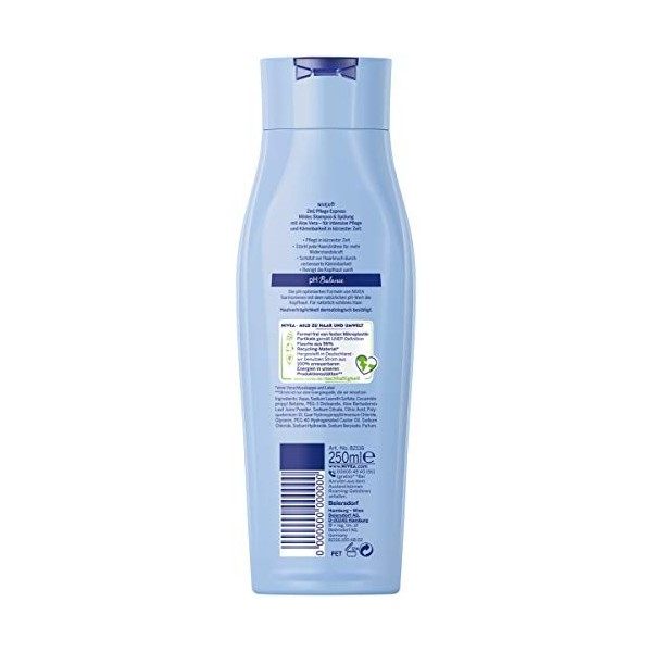 NIVEA Soin express 2 en 1 shampoing et après-shampoing pour tous types de cheveux - 250 ml - Soin doux à l’aloe vera