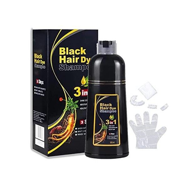 500ml Herbal Hair Dye Shampoo, Black Instant Hair Color Shampoo, 3-in-1 Hair Dye Shampoo, Instant Hair Color for Gray Hair Co