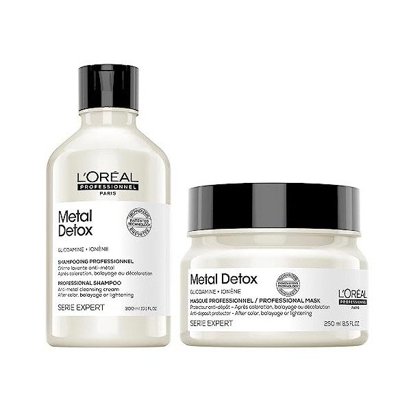 L’Oréal Professionnel, Routine Anti-Métal pour Cheveux Abîmés & Cassants, Colorés ou Naturels, Shampoing Detoxifiant + Masque