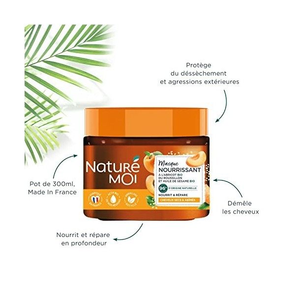 Naturé Moi - Masque Cheveux Nourrissant - Nourrit et Répare - Cheveux Secs, Abîmés - Abricot, Huile de Sésame Bio - Formule S