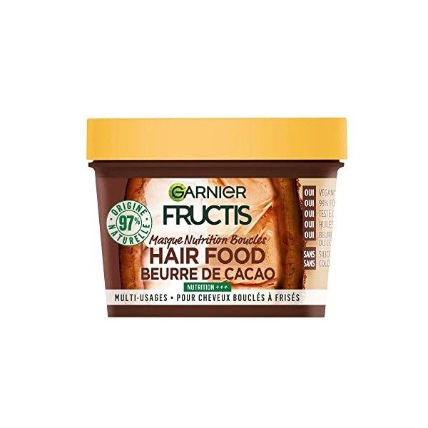 Garnier - Masque Multi-Usage au Beurre de Cacao - Nutrition des Boucles - Formule Vegan à 97 pour cent dIngrédients dOrigin