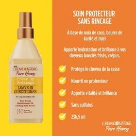 Creme of Nature, Pure Honey, Soin Protecteur anti-casse à base de noix de coco, beurre de karité et miel, hydrate et protège,