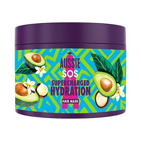 Aussie, sos masque cheveux ultra-hydratant, ingrédients dorigine naturelle, nourrit et hydrate, aux huiles de noix de macada