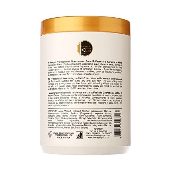 KERAGOLD PRO Masque pour Cheveux Secs Ternes/Frisés sans Sulfates, 1000 ml