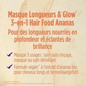 Garnier - Fructis Hair Food - Masque 3-en-1 Longueurs & Glow à lAnanas - Formule Vegan à 97% dOrigine Naturelle - Pour Chev