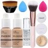 PHOERA Fond de Teint Couvrant Et Face Primer Liquide Couverture Complète Foundation Correcteur,PHOERA Poudres,Pinceaux Fond d