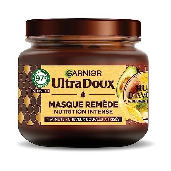 Garnier Ultra Doux - Masque Remède Nutrition Intense - Huile dAvocat & Beurre de Karité - Pour Cheveux très Secs Bouclés ou 