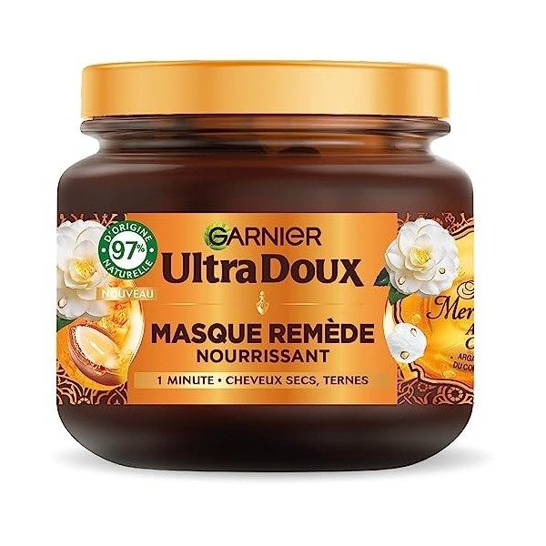 Garnier Ultra Doux - Masque Remède Nourrissant - Huile dArgan & de Camélia - Pour Cheveux Secs & Ternes - Sans Silicone & Sa