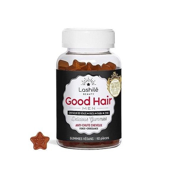 LASHILÉ BEAUTY - Compléments Alimentaires - Anti-chute cheveux Homme - Good Hair Men - Cure 1 mois - 1 X 60 Gummies - Fabrica
