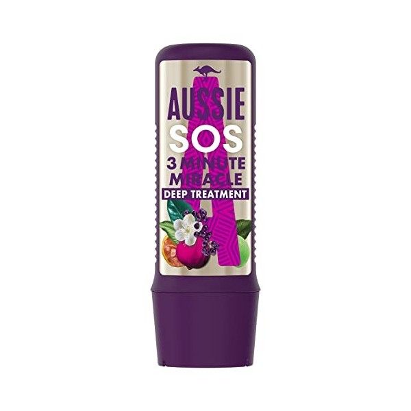 Aussie Masque Cheveux, Soin intensif Vegan SOS 3 Minute Miracle, Pour Cheveux Abîmés, 225ml