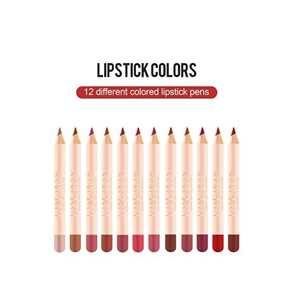 Rouge à lèvres 12 couleurs Crayon imperméable Lip Liner Set contours cosmétiques Set à contour Stylo avec couvercle longue Bo