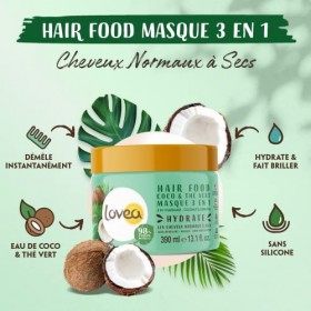 LOVEA - Hair Food - Masque 3 En 1 - Huile De Coco & Thé Vert - Hydrate, Assouplit & Démêle - Cheveux Normaux à Secs - 98% DO