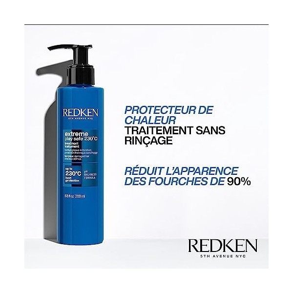 Redken, Soin Fortifiant & Protecteur de Chaleur pour Cheveux Abimés, Sans Rinçage & Riche en Protéines, Extreme Play Safe, 20