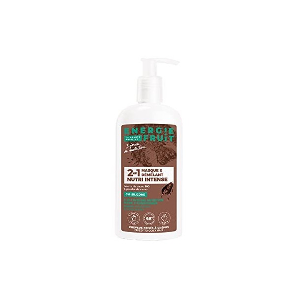 ENERGIE FRUIT | Masque + Démêlant Cacao | Beurre & Poudre de Cacao | Cheveux Frisés à Crépus | Vegan | 300ml