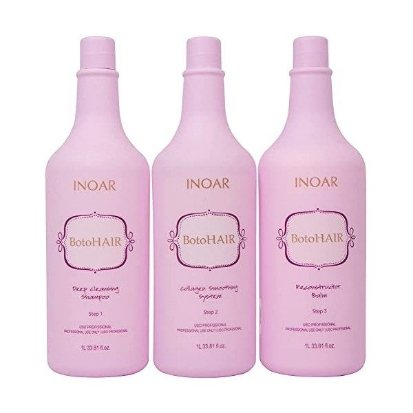 INOAR PROFESSIONAL - Shampooing nettoyant en profondeur BotoHAIR et système de collagène BotoHAIR et baume reconstructeur Bot